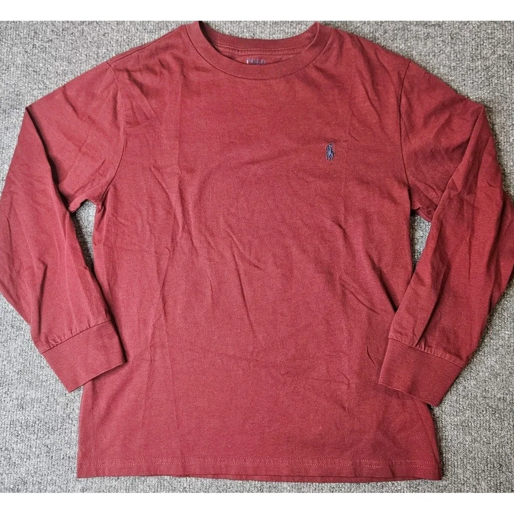 Polo Ralph Lauren Boys Longsleeve Tshirt Crew Neck Dark Red Size‎ Medium 10-12
